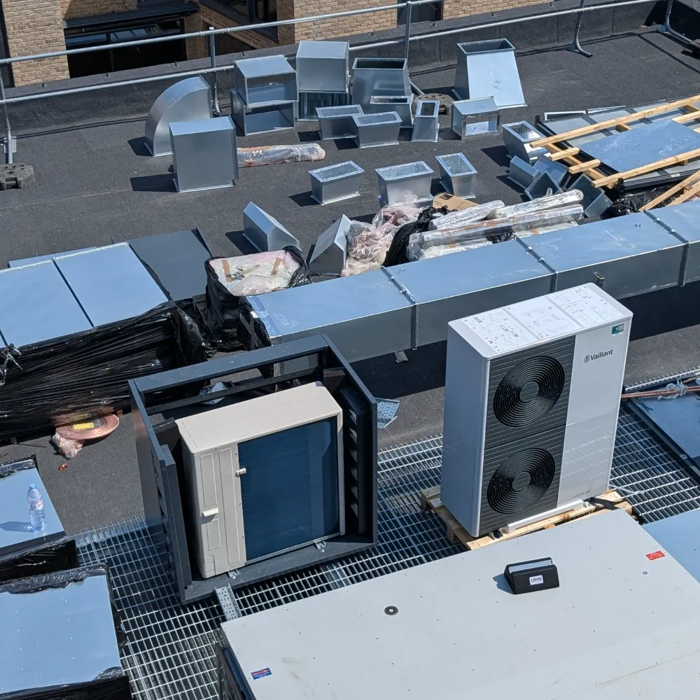 Open Air Heat Pumps on a Office Rooftop in London