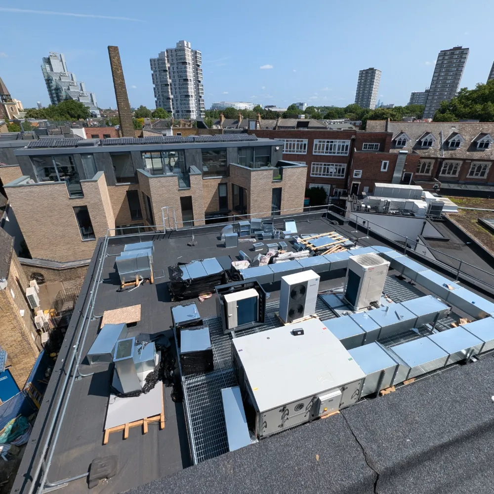 Office Rooftop in Battersea, London with Open Air Heat Pumps